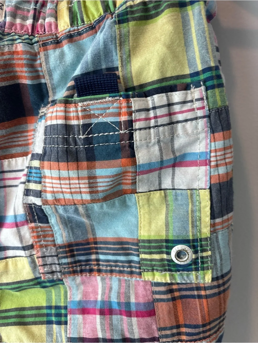 GAP Kids Surf California Patchwork Plaid Cargo Shorts — XXL